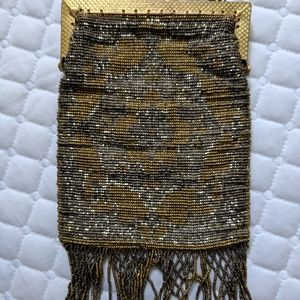 Vintage French handmade, metal beaded, evening bag